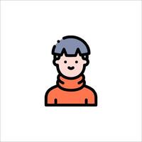 A man in a turtle neck is shown in a flat line icon vector