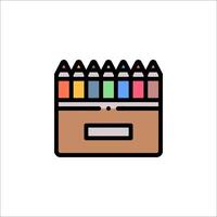 A box with crayons and colored pencils in it vector