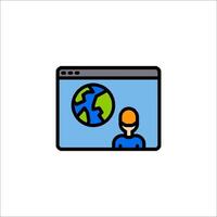 A person looking at a computer screen with a globe on it vector