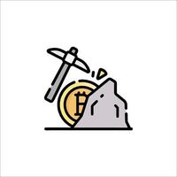 Bitcoin mining icon with a hammer and a coin vector