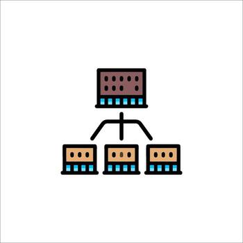 A business structure icon with a building and a computer vector