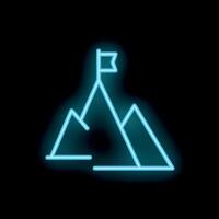 Neon flag waving on top of a mountain representing success vector