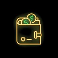 Neon wallet icon showing money and representing savings vector