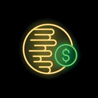 Neon sign representing global business with dollar coin and planet earth icon vector