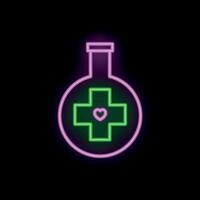 Neon icon of medical flask with heart and cross showing healthcare and love vector