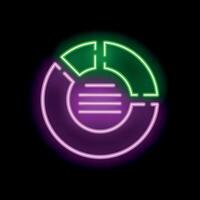 Neon style icon of a pie chart with text representing data analysis and market research vector