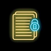 Neon icon of documents with keyhole representing data security concept vector