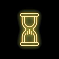 Neon yellow hourglass showing time passing on black background vector
