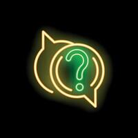 Neon sign showing two speech bubbles with question mark on dark background vector