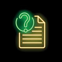 Neon green question mark symbol over document icon on black background vector