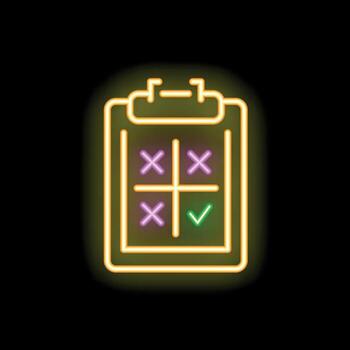 Neon clipboard showing checkmark representing completing tasks vector