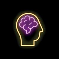 Neon icon of human head with brain showing thinking process vector