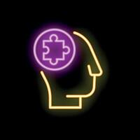 Neon style icon representing human thinking with puzzle piece inside vector