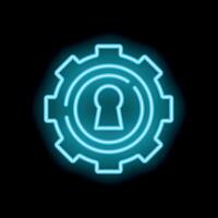 Neon icon of gear wheel representing secure configuration settings vector