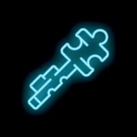 Neon puzzle piece key unlocking business solution on black background vector