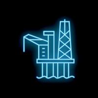 Neon style icon of offshore platform extracting oil and gas from seabed vector