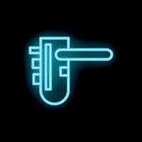 Glowing neon icon of door handle with keyhole on black background vector