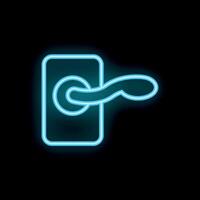Neon door handle icon glowing on dark background vector