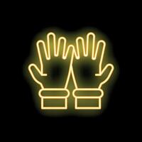 Neon glowing hands up gesture on a black background vector