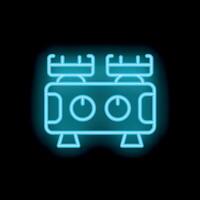 Neon icon of professional coffee machine with two portafilters shining in blue light vector