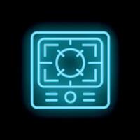 Neon icon of smartphone camera focusing on target crosshair symbol vector