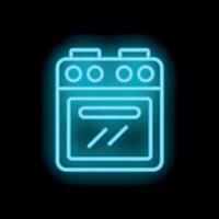 Glowing neon icon of oven with four burners on black background vector