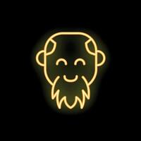 Neon icon of a smiling old man with a beard on black background vector