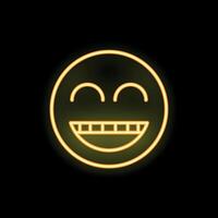Yellow neon emoji smiling and showing teeth vector