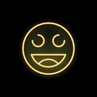 Neon yellow smiley face laughing with eyes wide open on black background vector