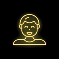 Neon sign showing a smiling cartoon man on black background vector