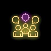 Neon icon of audience targeting, digital marketing, and focus group with speech bubbles vector