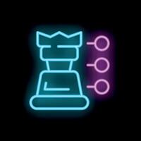 Neon icon of strategy with chess rook piece and three steps vector