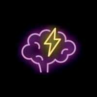 Neon sign representing brainstorming with brain and lightning bolt vector