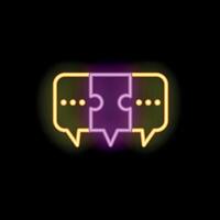 Neon icon of two speech bubbles communicating through puzzle piece vector