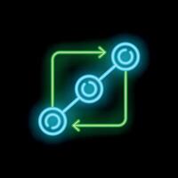 Neon workflow process chart with arrows and circles on black background vector