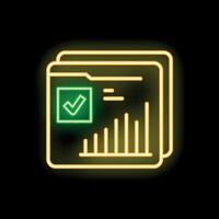 Neon glowing icon of checked business document with a graph vector