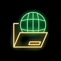 Neon icon of a globe appearing from a laptop screen vector
