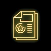 Neon icon of documents with star for feedback rating representing customer review vector