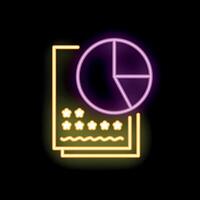 Neon icon of pie chart over documents representing business analysis and financial success vector