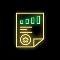 Neon icon of a document featuring a bar chart and a star vector