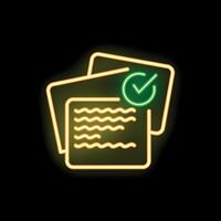 Neon style icon showing approved documents with checkmark vector