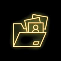 Neon icon of folder containing files with profile pictures representing client database vector