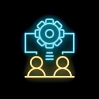 Neon icon of two businessmen sharing business idea, brainstorming, teamwork vector