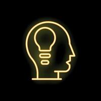 Glowing neon line human head with light bulb inside icon isolated on black background vector