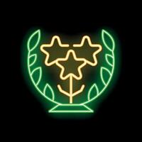 Neon icon of three stars for quality rating with laurel wreath on black background vector