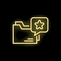 Neon icon of folders receiving positive feedback with star in speech bubble vector