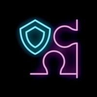 Neon icon of shield protecting puzzle piece representing cybersecurity vector
