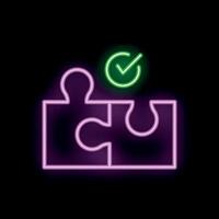 Neon puzzle pieces showing problem solving and solution finding vector