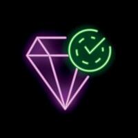Neon style icon showing diamond validated with check mark in circle vector
