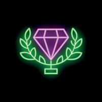Neon sign showing diamond surrounded by laurel wreath vector